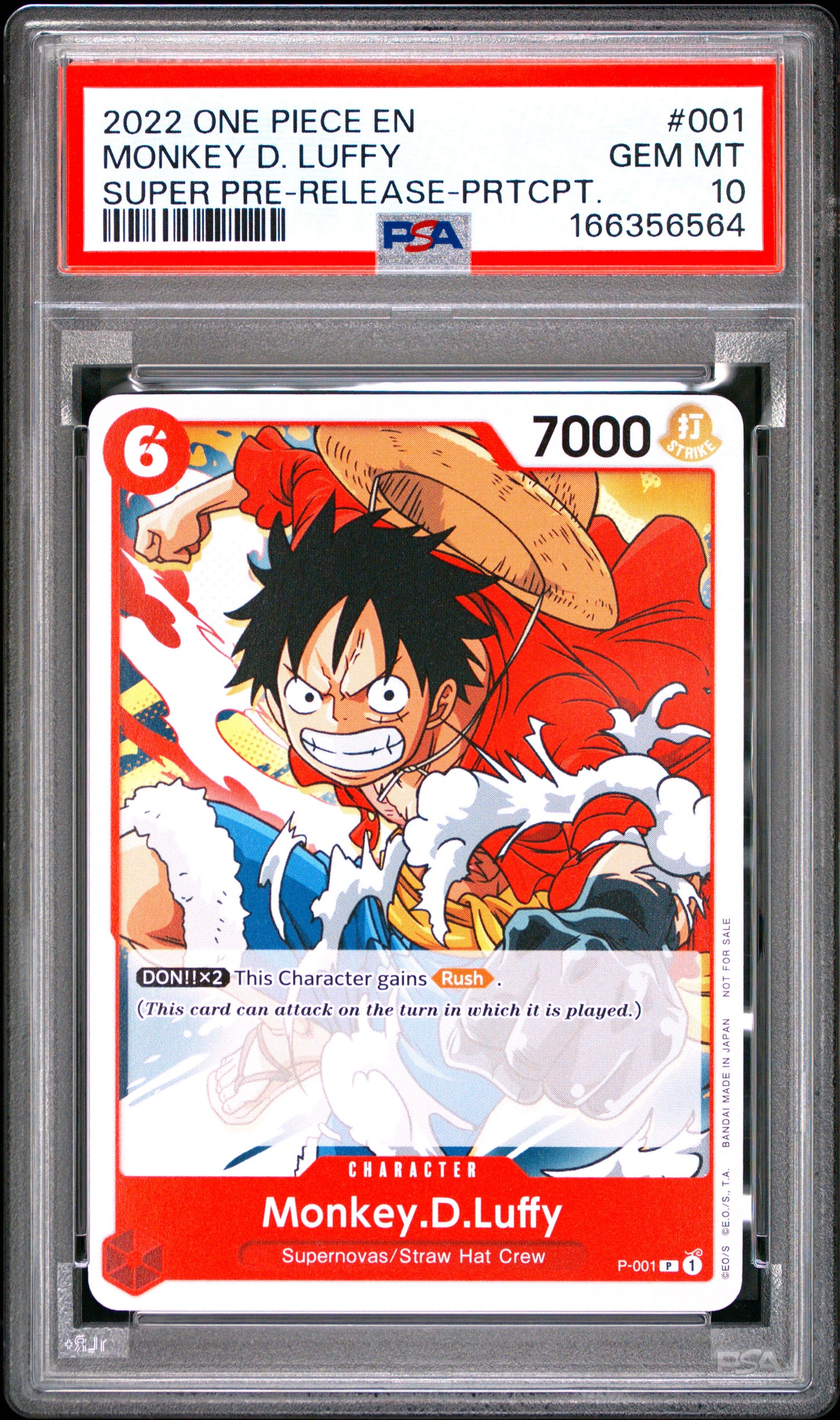 2022 ONE PIECE PROMOS 001 MONKEY D. LUFFY SUPER PRE-RELEASE PSA 10
